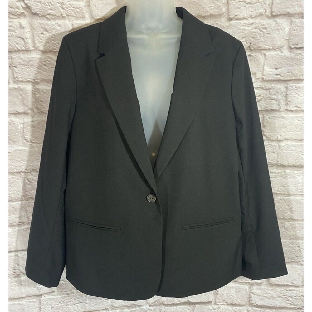 NEW J CREW Black Blazer Womens 18 One Button Lined Stretch 9649‎